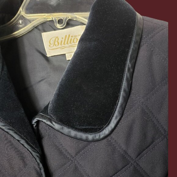 Vintage Billion Quilted Jacket With Velvet Collar Front Blue Navy Womens Size 7 - Picture 4 of 15